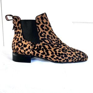 FRANCO SARTO Heather 2 Leopard Calf Hair Chelsea Square Toe Low Heel Ankle Boots
